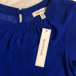 Monteau Blue Top Size S With Sheer Neckline